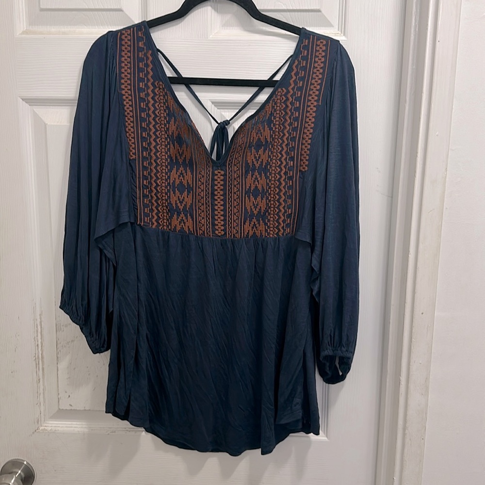 Navy Blue Bohemian Women's Top